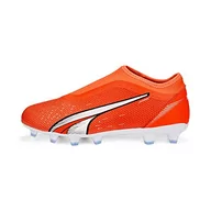 Piłka nożna - PUMA Unisex dziecięce buty piłkarskie Ultra Match Ll Fg/Ag Jr, Ultra pomarańczowy Puma biały niebieski błyszczący, 34 EU - miniaturka - grafika 1