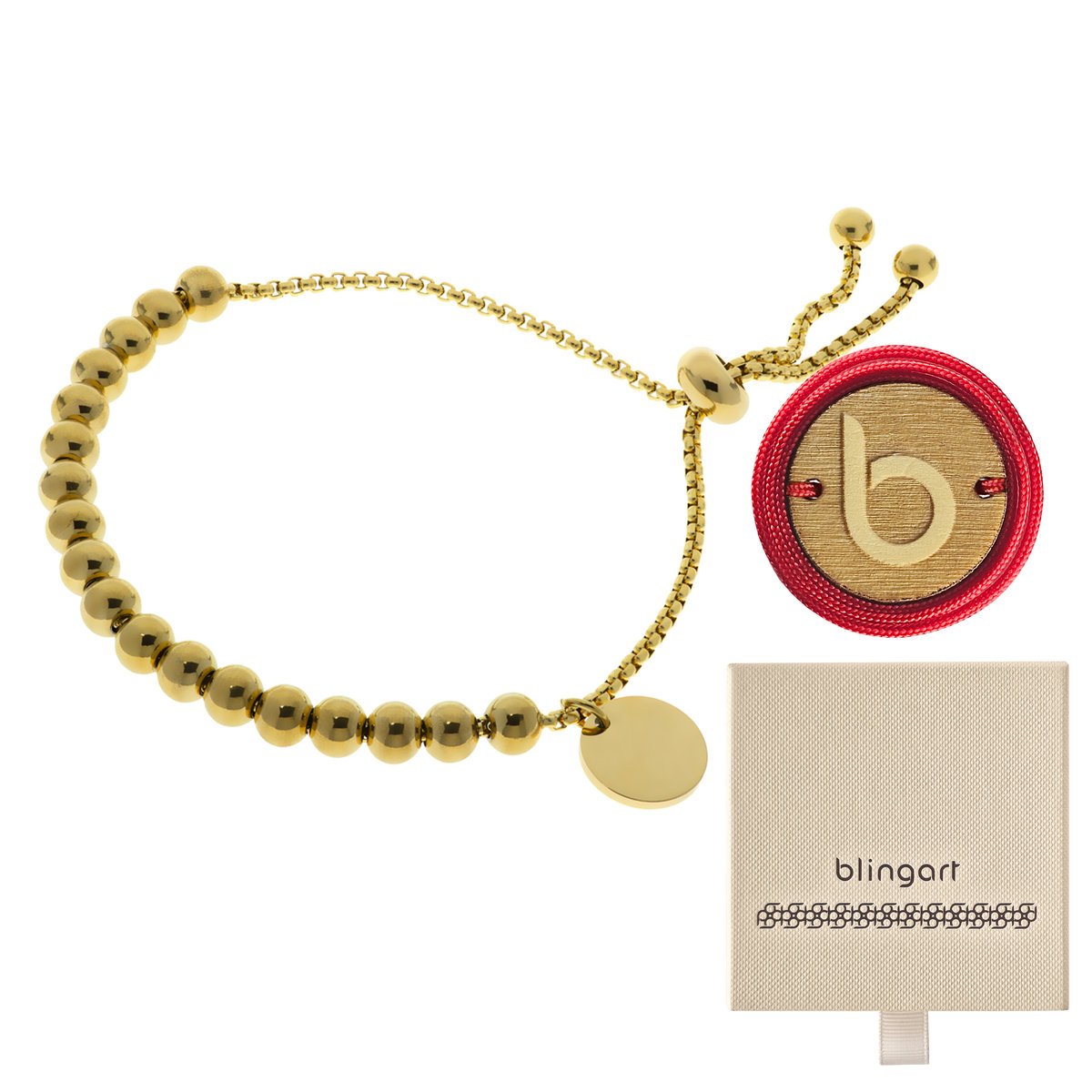 Bransoletka z grawerem pozłacana koraliki damska stal chirurgiczna BLINGART