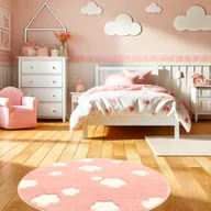 Dywany dla dzieci - Dywan okrągły Pink Clouds pudrowy róż w chmurki 133cm - miniaturka - grafika 1