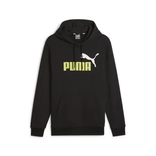 Męska bluza z kapturem Essentials+ Two-Tone Big Logo PUMA Black Lime Sheen - Bluzy sportowe męskie - miniaturka - grafika 1