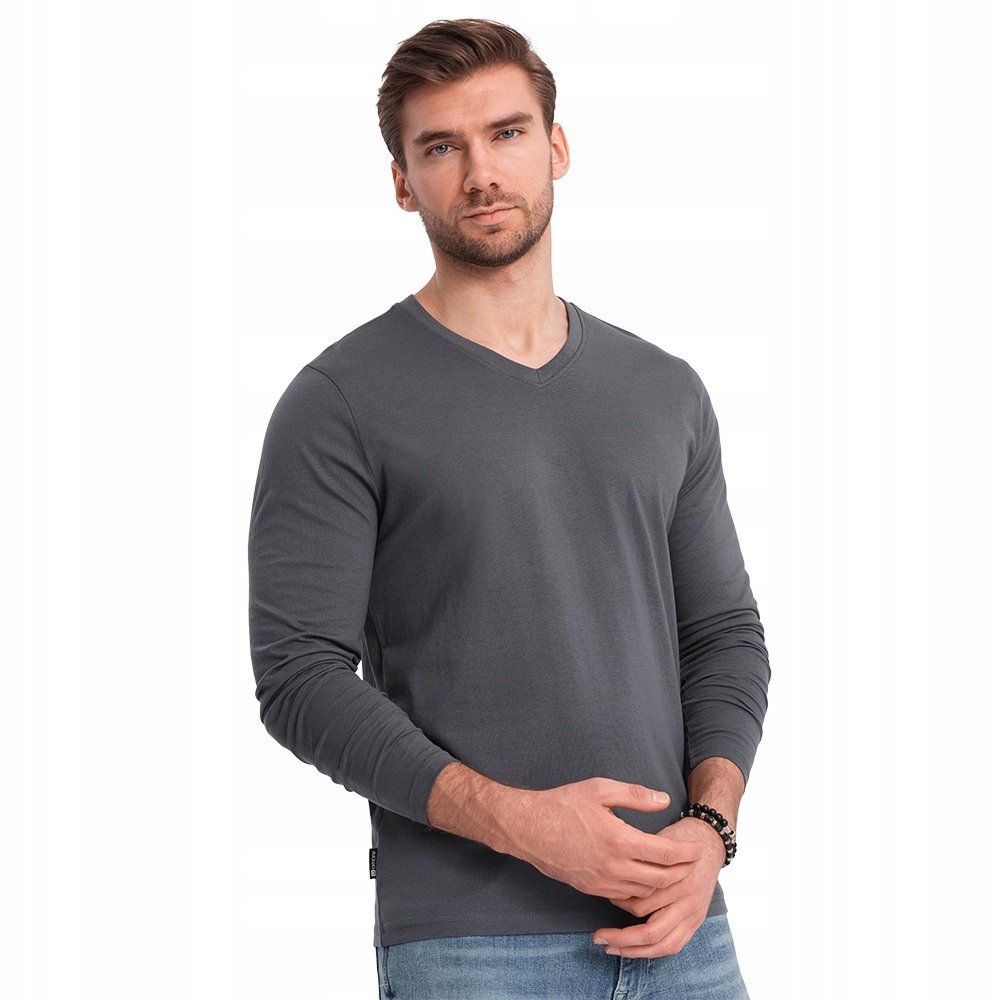 Longsleeve męski 100% bawełna grafitowy wygodny Ombre V4 OM-LSBL-0108 r L