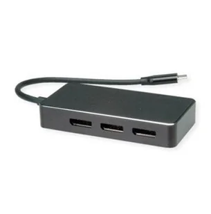 VALUE Adapter USB typu C -DP Multistream, 3x DP, 4K, M/F - Złącza, przejściówki, adaptery - miniaturka - grafika 1