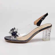 Sandały damskie - Granatowe silikonowe sandały damskie na słupku z kryształami, transpar - DiA - miniaturka - grafika 1
