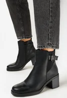 Botki damskie - Czarne Botki na Słupku z Ozdobnym Paskiem Misella - miniaturka - grafika 1