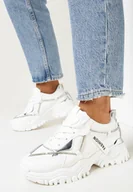 Sneakersy damskie - Białe Sneakersy na Grubej Podeszwie z Wycięciami i Ozdobną Sznurówką Daniates - miniaturka - grafika 1