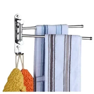 Wieszaki łazienkowe - Wieszak na ręczniki obrotowy, dwuramienny ze stali nierdzewnej, montowany na ścianie z haczykami (srebrny) - miniaturka - grafika 1