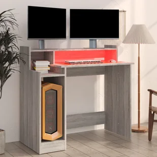 Biurko z podświetleniem LED, szary dąb sonoma, 97x90x45 cm! - Biurka - miniaturka - grafika 5