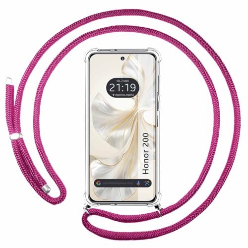 Przezroczyste etui na telefon Huawei Honor 200 5G ze smyczą różową fuksję