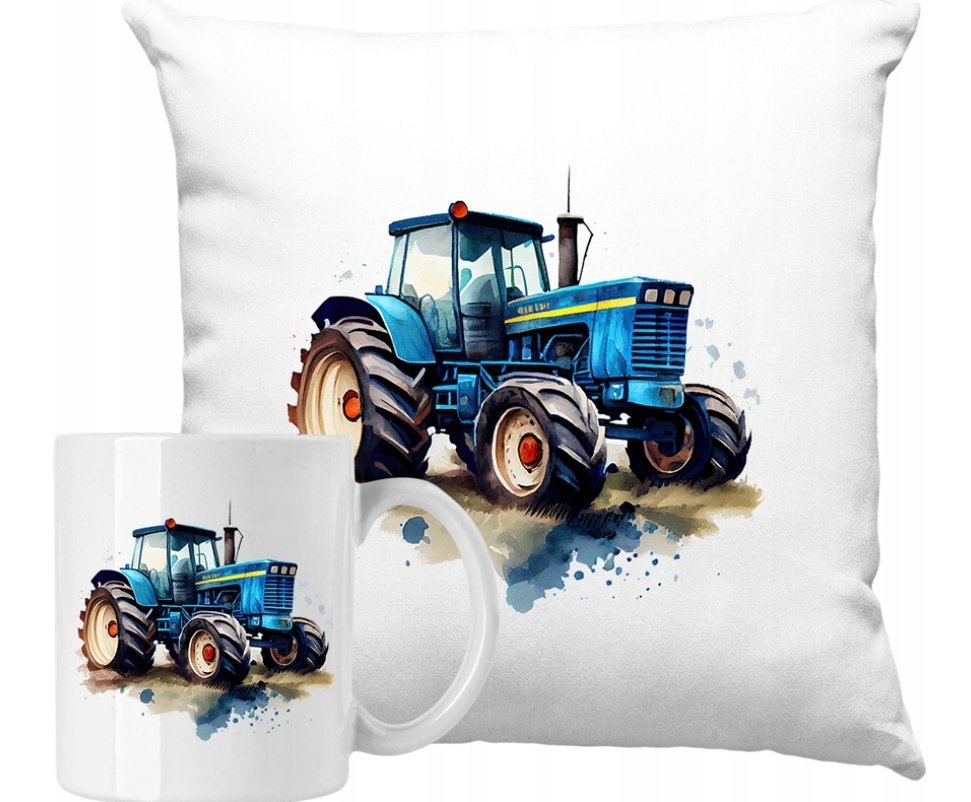 ZESTAW PODUSZKA + KUBEK Niebieski Traktor Rolnik Pomysł Na Prezent +IMIĘ #2