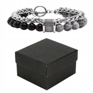 Nowoczesna Bransoletka Męska Czarno-Szara 21cm + Pudełko Upominkowe - Bransolety męskie - miniaturka - grafika 1