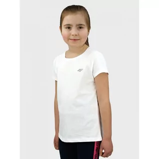 Koszulki dla dziewczynek - 4F Dziewczęca Koszulka Bawełniana Sportowa Biała L22JTSD001-10S L22JTSD001-10S - grafika 1