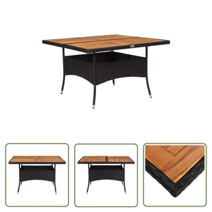 The Living Store Stół ogrodowy - czarny - polirattan i lite drewno akacjowe - Stół Ogrodowy - Stoły ogrodowe The Living Store Stół ogrodowy - czarny - polirattan i lite drewno akacjowe - Stół Ogrodowy - Stoły ogrodowe - miniaturka - grafika 1