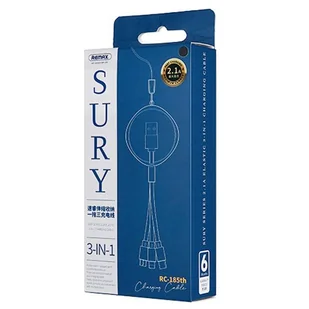 REMAX Sury zwijany kabel 3w1 USB - USB Typ C / Lightning / micro USB 2,1A 1 m czarny (RC-185th) - Kable USB - miniaturka - grafika 3