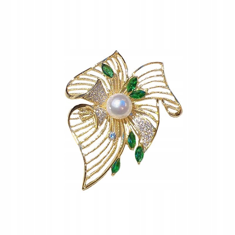efektowna BROSZKA ozdoba do ubrań KWIAT cyrkonie PERŁA biżuteria ozdobna