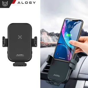 Uchwyt samochodowy automatyczny z ładowarką indukcyjną Qi na kratkę Alogy 15W do auta szybkie ładowanie czarny - Uchwyty samochodowe do telefonów - miniaturka - grafika 5