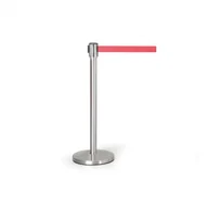 Wyposażenie miejsc publicznych - Słupek odgradzający z taśmą samonawijającą, stal nierdzewna matowa/czerwony - miniaturka - grafika 1