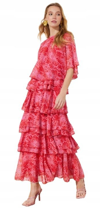 TRENDYOL CZERWONA SUKIENKA ROZKLOSZOWANA Z FALBANAMI BEZ RĘKAWÓW 42 5_A