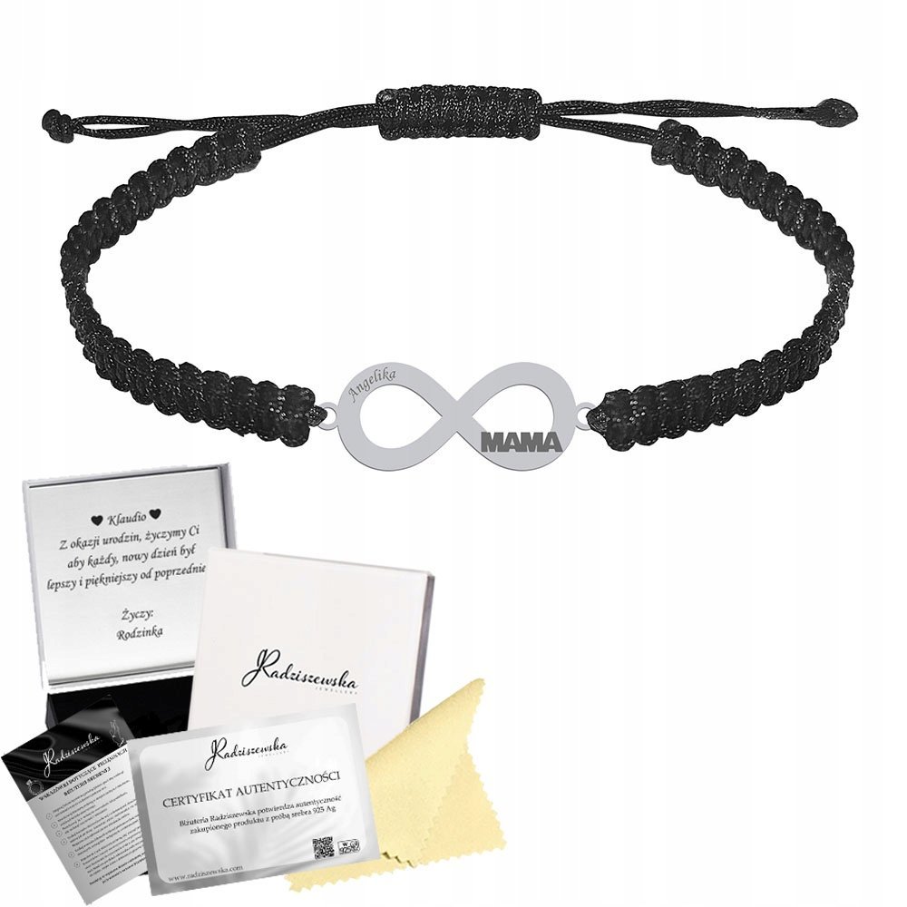Bransoletka Srebrna Nieskończoność Srebro 925 Dzień Matki Grawer Makrama