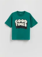 Koszulki dla chłopców - Reserved - Bawełniany t-shirt z nadrukiem - zielony - miniaturka - grafika 1