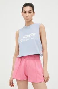 Guess top bawełniany kolor niebieski - Koszulki sportowe damskie - miniaturka - grafika 1