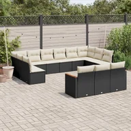 Meble ogrodowe - vidaXL 13-cz. zestaw mebli do ogrodu, poduszki, czarny, rattan PE - miniaturka - grafika 1