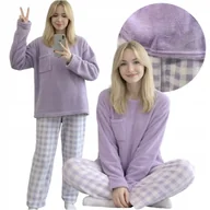 Piżamy damskie - PIŻAMA DAMSKA DWUCZĘŚCIOWA WYGODNA DŁUGI RĘKAW SPODNIE CIEPŁA PLUSZOWA M FIOLETOWA - miniaturka - grafika 1