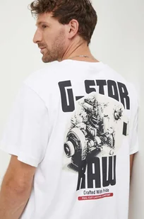 G-Star Raw t-shirt bawełniany męski kolor biały z nadrukiem D24690-C336 - Koszulki męskie - miniaturka - grafika 1