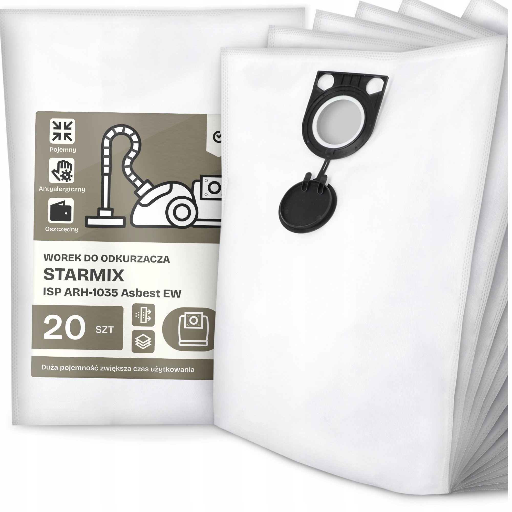 20x Worek do Odkurzacza Starmix Isp ARH-1035 Asbest Ew Syntetyczny Duży G9