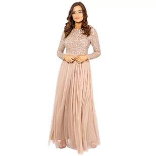 Maya Deluxe Maya Deluxe damska sukienka maxi z długim rękawem Maya zdobiona sukienka maxi dla druhny, Szarobrązowy róż, 40 - Sukienki - miniaturka - grafika 1