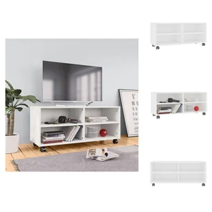 vidaXL Szafka pod TV na kółkach biała 90x35x35 cm materiał drewnopochodny - Meble TV - Szafki RTV - miniaturka - grafika 1