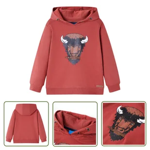 Bluza dziecięca z kapturem - palona czerwień - 140 - Bluza Dziewczęca - Bluzy dla dziewczynek - miniaturka - grafika 1