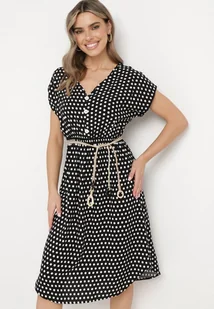 Czarna Bawełniana Sukienka z Gumką w Pasie i Falbanką Romilla - Sukienki - miniaturka - grafika 1