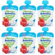 Desery dla dzieci - BoboVita JogoMi! Owoce z jogurtem z truskawkami i malinami po 8 miesiącu Zestaw 6 x 80 g - miniaturka - grafika 1
