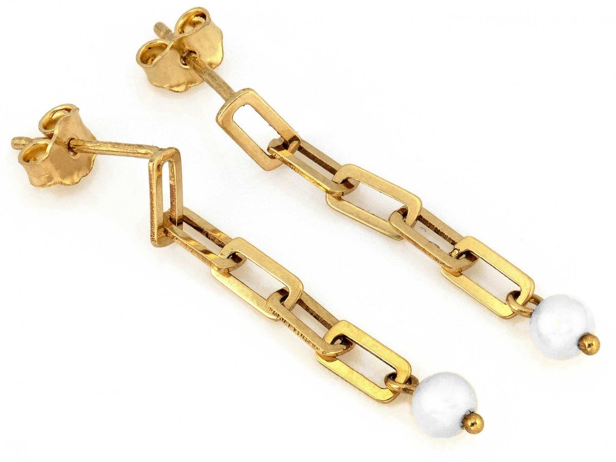 Kolczyki złote 585 wiszące z perłą na sztyfcie 1.32g