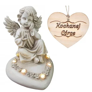 Znicz ANIOŁEK siedzący na sercu podświetlany LED na grób CÓRKI 18 CM - Lampiony i znicze - miniaturka - grafika 1