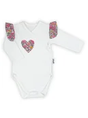 Body dla niemowląt - Niemowlęce body bawełniane z długim rękawem i nadrukiem serca kremowy Nicol,r.56 - miniaturka - grafika 1