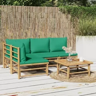 Meble ogrodowe - 5-cz. zestaw mebli do ogrodu, zielone poduszki, bambus vidaXL - miniaturka - grafika 1