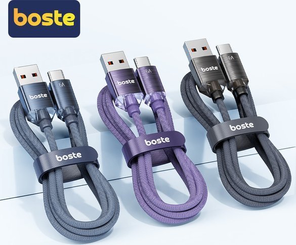 Boste Gemstone Series Fast Charging Data Cable USB-A to USB-C 6A 2m Brushed Black
