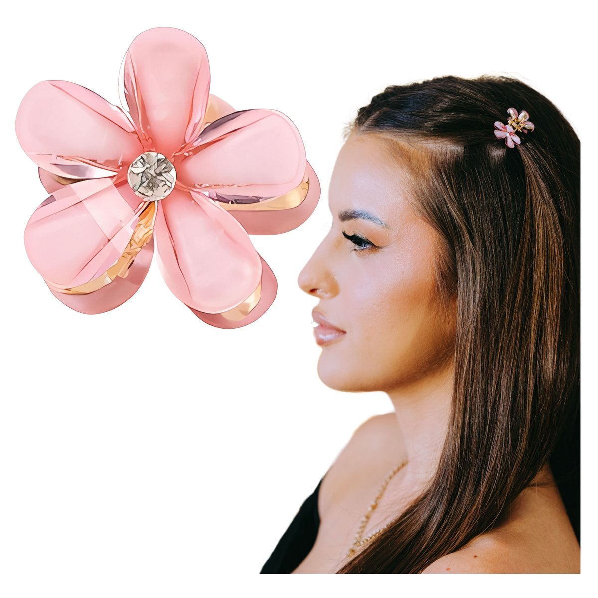 Spinka do Włosów Różowa Kwiatek z Cyrkoniami Błyszcząca Lekka i Wytrzymała