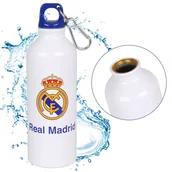 Shakery i bidony sportowe - Real Madryt Aluminiowa, biała butelka termiczna, bidon z karabińczykiem 500ml - miniaturka - grafika 1