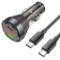 Akcesoria do smartwatchy - HOCO ładowarka samochodowa USB QC 18W + Typ C 30W z wyświetlaczem + kabel Typ C do Typ C PD48W NZ12B transparentna czarna - miniaturka - grafika 1