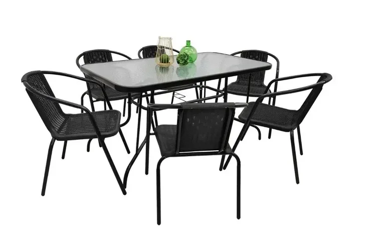 Meble ogrodowe obiadowe na taras 120x70cm na parasol dla 6 osób czarny