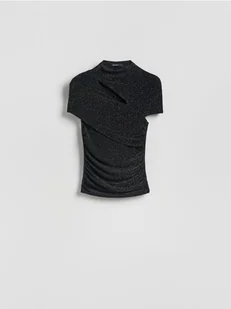 Reserved - T-shirt z metalicznym efektem - czarny - Koszulki i topy damskie - miniaturka - grafika 1