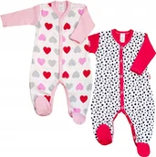 Pajacyki dla niemowląt - PAJAC pajacyk 2PAK r 98 Serca Serduszka RÓŻ KLEKLE - miniaturka - grafika 1