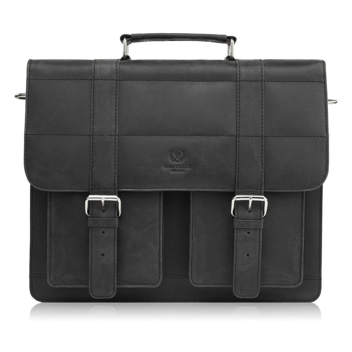 Torba Męska Na Ramię Skórzana Vintage Czarna Paolo Peruzzi T-100-Hbl