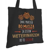 Torby i wózki na zakupy - Torba Bawełniana dla Weterynarza Czarna Prezent ekologiczna Trwały Nadruk - miniaturka - grafika 1