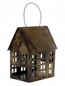Świeczniki - LAMPION świecznik DOMEK metalowy złoty wys. 17cm - miniaturka - grafika 1