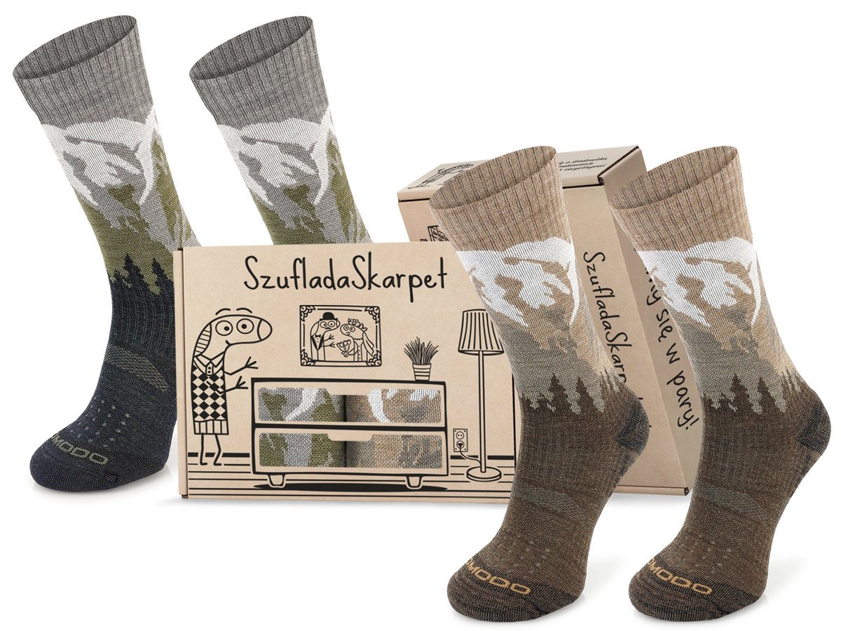 Zestaw 2 Par Termoaktywnych Skarpet Comodo Tre19 38% Merino, Uniseks, Rozmiar 39-42, Szary/brązowy, Na Jesień/zimę, Pudełko Prezentowe