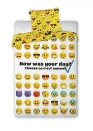 Faro Pościel bawełniana 140x200 wesołe Emotki 018 młodzieżowa Emoji buźki emotikonki emotikony biała żółta 9029 - Pościel dla dzieci - miniaturka - grafika 1
