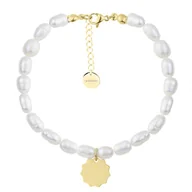Bransoletki - Bransoletka perełkowa z pozłacanym charmsem słoneczkiem do personalizacji - Manoki - miniaturka - grafika 1